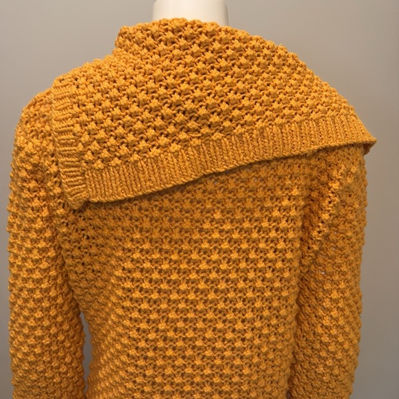 Lauren Hansen Golden Yellow Popcorn Stitch Sweater with Sculptural Collar XL - Picture 7 of 11